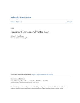 Eminent Domain and Water Law Richard S