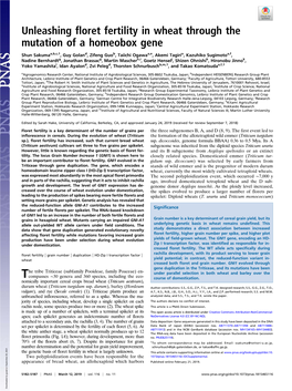 Unleashing Floret Fertility in Wheat Through the Mutation of a Homeobox Gene