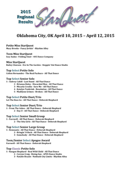 Oklahoma City, OK April 10, 2015 – April 12, 2015 2015