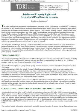 Intellectual Property Rights and Agricultural Plant Genetic Resource Page 1 of 3