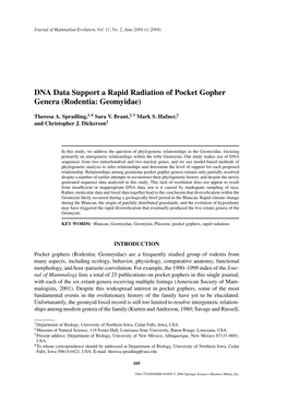 DNA Data Support a Rapid Radiation of Pocket Gopher Genera (Rodentia: Geomyidae)