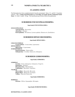 Nomina Insecta Nearctica Classification Suborder