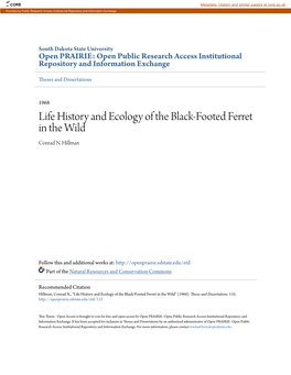 Life History and Ecology of the Black-Footed Ferret in the Wild Conrad N