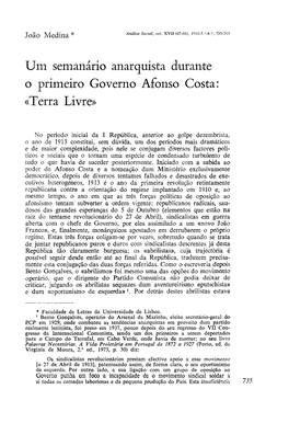 Um Semanário Anarquista Durante O Primeiro Governo Afonso Costa: «Terra Livre»