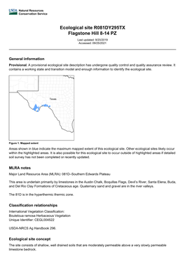 Ecological Site R081DY295TX Flagstone Hill 8-14 PZ