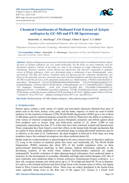 Chemical Constituents of Methanol Fruit Extract of Xylopia Aethiopica by GC-MS and FT-IR Spectroscopy