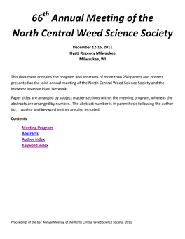 66 Annual Meeting of the North Central Weed Science Society
