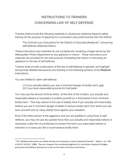 District Law Pertaining to Self Defense