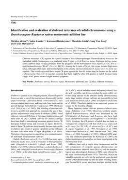 Identification and Evaluation of Clubroot Resistance of Radish Chromosome Using a Brassica Napus–Raphanus Sativus Monosomic Addition Line