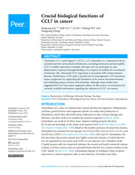 Crucial Biological Functions of CCL7 in Cancer