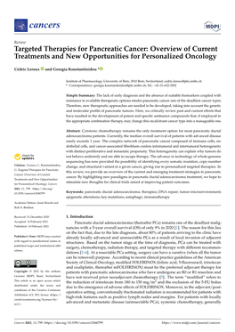 Targeted Therapies for Pancreatic Cancer: Overview of Current Treatments and New Opportunities for Personalized Oncology