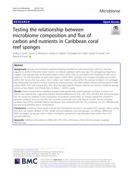 Testing the Relationship Between Microbiome Composition and Flux of Carbon and Nutrients in Caribbean Coral Reef Sponges Shelby E