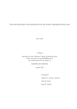 The Metallicities and Kinematics of Rr Lyrae Variables from Asas