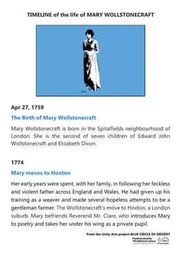 TIMELINE of the Life of MARY WOLLSTONECRAFT Apr 27, 1759