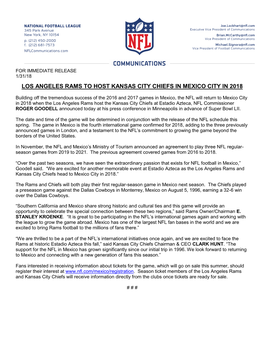 Los Angeles Rams to Host Kansas City Chiefs in Mexico City in 2018