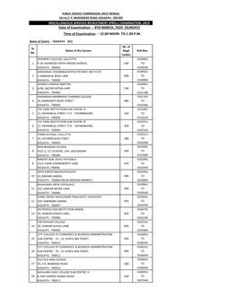 8TH MARCH, 2020 (SUNDAY) Time of Examination : 12:00 NOON to 1:30 PM