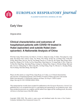 Clinical Characteristics and Outcomes of Hospitalised Patients with COVID-19 Treated in Hubei