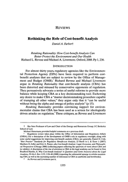 Rethinking the Role of Cost-Benefit Analysis Daniel.A