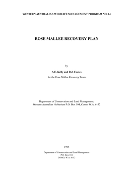 Rose Mallee (Eucalyptus Rhodantha) Recovery Plan
