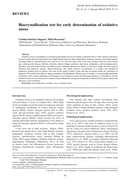 Biocrystallization Test for Early Determination of Oxidative Stress