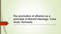 The Promotion of Atheism As a Principle of Marxist Ideology. Case