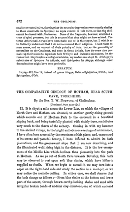 The Comparative Geology of Hotham, Near South Cave, Yorkshire