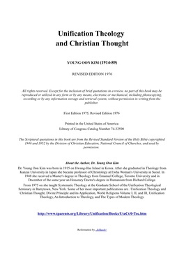 Unification Theology and Christian Thought