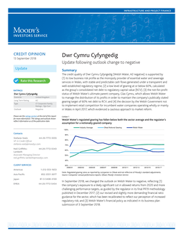 Dwr Cymru Cyfyngedig 13 September 2018 Update Following Outlook Change to Negative