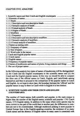 ANALYSIS 1. Scientific Names and Their Czech and English