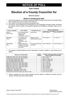 NOTICE of POLL Election of a County Councillor