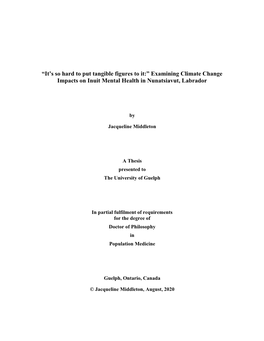 Examining Climate Change Impacts on Inuit Mental Health in Nunatsiavut, Labrador