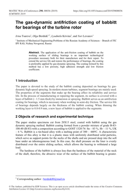 The Gas-Dynamic Antifriction Coating of Babbitt for Bearings of the Turbine Rotor