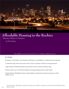 Affordable Housing in the Rockies Housing a Region in Transition by Wiley Rogers