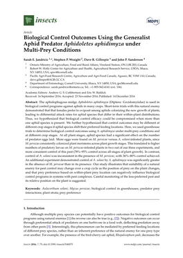 Biological Control Outcomes Using the Generalist Aphid Predator Aphidoletes Aphidimyza Under Multi-Prey Conditions