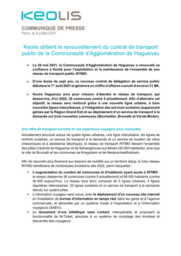 Keolis Obtient Le Renouvellement Du Contrat De Transport Public De La Communauté D’Agglomération De Haguenau