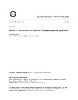 Liahona: "The Direction of the Lord": an Etymological Explanation