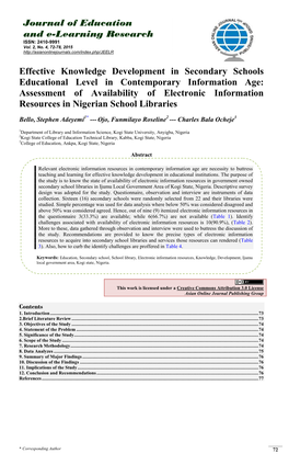 Journal of Education and E-Learning Research Effective Knowledge