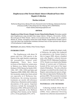 Zingiberaceae of the Ternate Island: Almost a Hundread Years After Beguin’S Collection