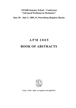 Apm 2005 Book of Abstracts