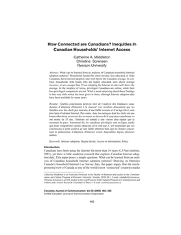 How Connected Are Canadians? Inequities in Canadian Households' Internet Access