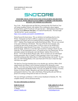 FOR IMMEDIATE RELEASE December 1, 2014 SNOCORE