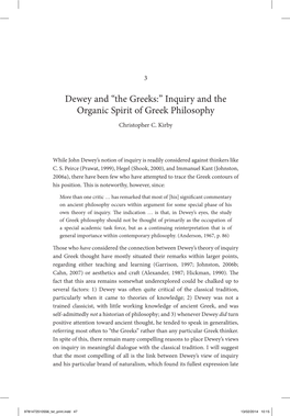 Dewey and “The Greeks:” Inquiry and the Organic Spirit of Greek Philosophy Christopher C