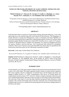 Notes on the Flora Diversity of Asah Campsite, Tioman Island, Pahang, Peninsular Malaysia