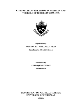 Civil-Military Relations in Pakistan and the Role of Judiciary (1977-1999)