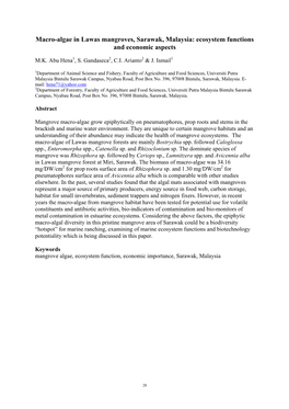 Macro-Algae in Lawas Mangroves, Sarawak, Malaysia: Ecosystem Functions and Economic Aspects