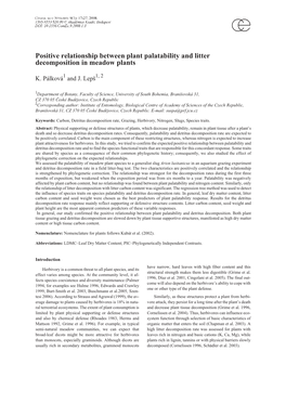 Positive Relationship Between Plant Palatability and Litter Decomposition in Meadow Plants