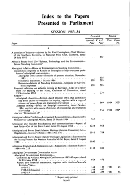 Index to the Papers Presented to Parliament