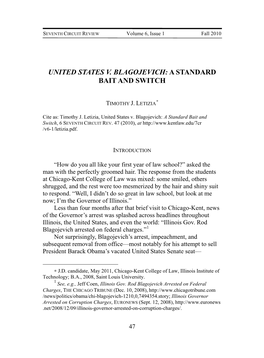 United States V. Blagojevich: a Standard Bait and Switch