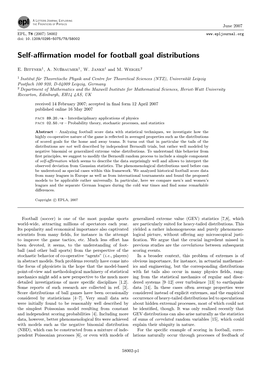 Self-Affirmation Model for Football Goal Distributions