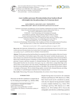 A New Toothless Pterosaur (Pterodactyloidea) from Southern Brazil with Insights Into the Paleoecology of a Cretaceous Desert